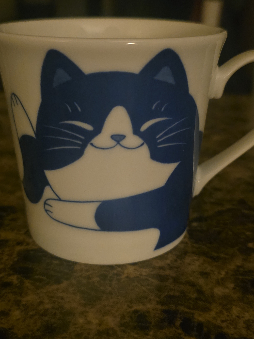 Japanese Sushi Tea 4 Mugs Porcelain 3.5"H Blue White Tabby Cat, Made in Japan